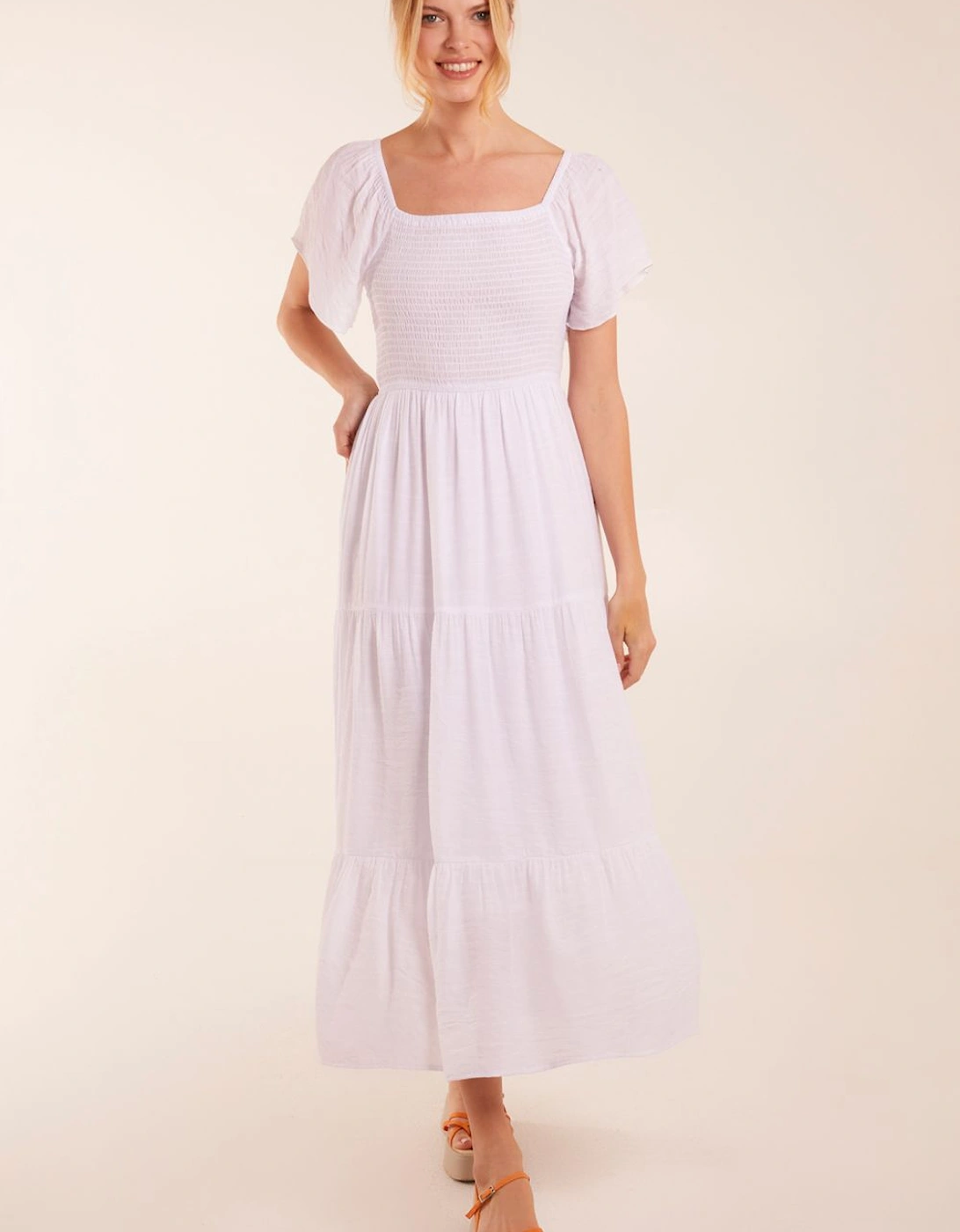 Milkmaid Square Neck Flutter Sleeve Dress, 2 of 1