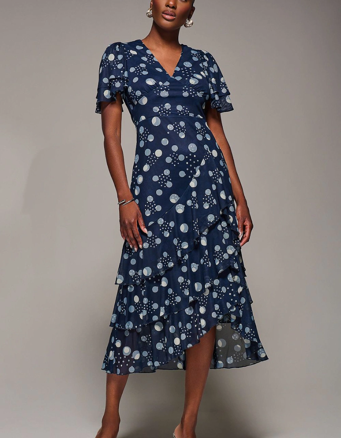 Angel Sleeve Ruffle Hem Mesh Midaxi Dress, 2 of 1