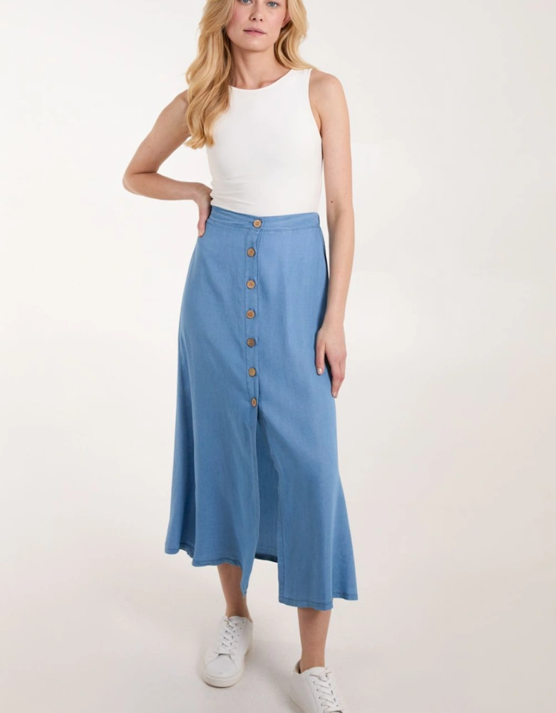 Tencel Button Front Midi Skirt