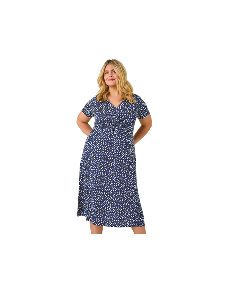 Curve Abstract Twist Front Stretch Midi Dress