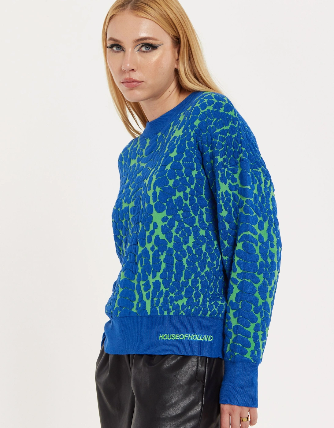 Jacquard Duo Jumper Dress in Blue & Green, 2 of 1