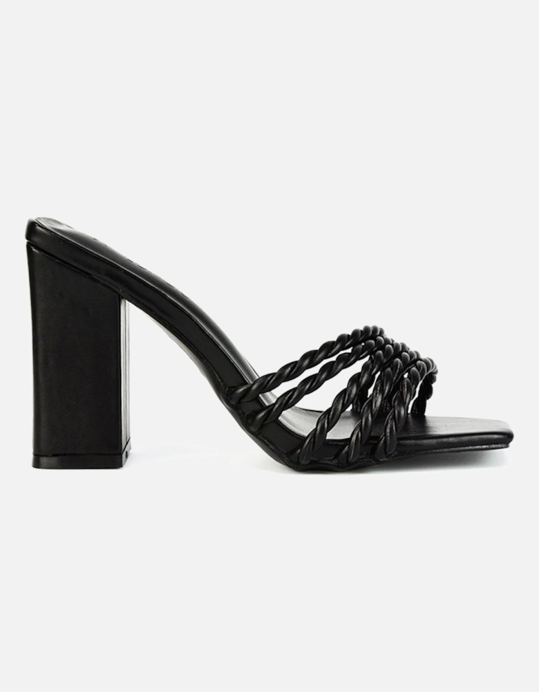 'Selene' Strappy Square Toe Block Heel Mules