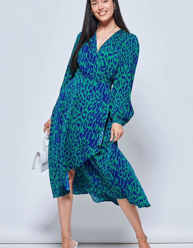 Crepe Wrap Long Sleeve Midi Dress