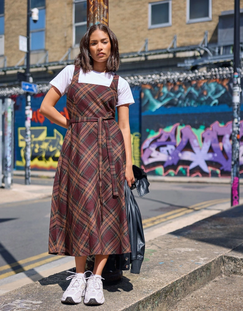 Petite Check Pinafore Midi Dress