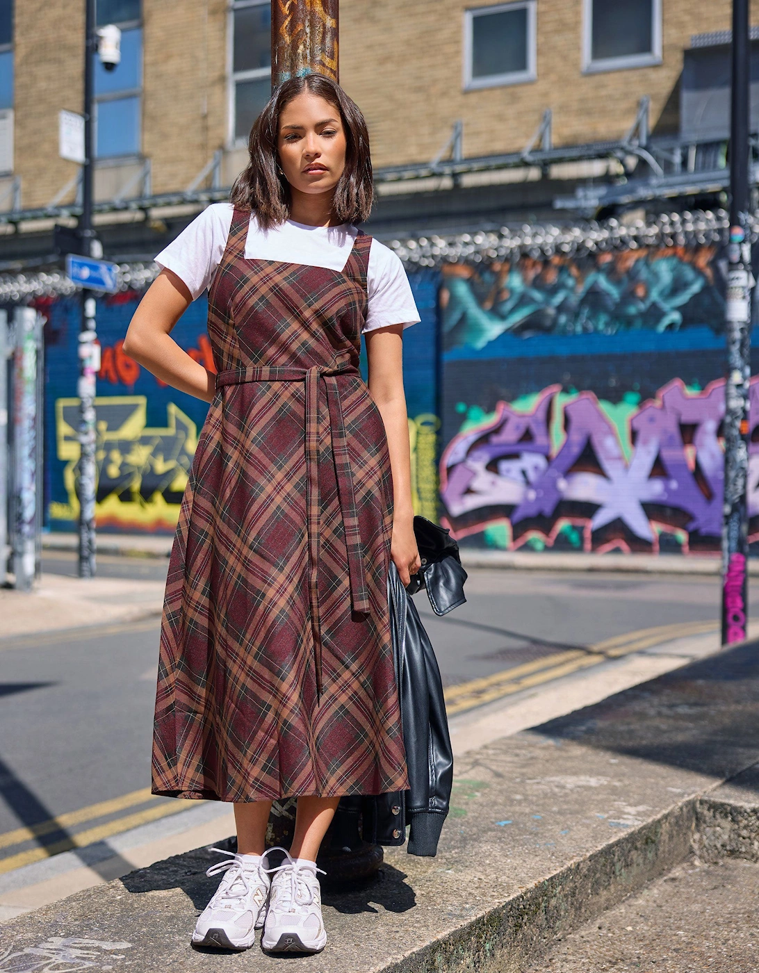 Petite Check Pinafore Midi Dress, 2 of 1