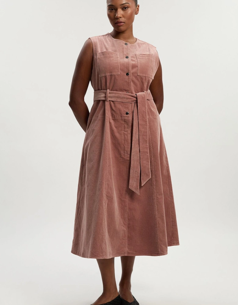 Plus Size Stretch Cord Belted Midi Dress