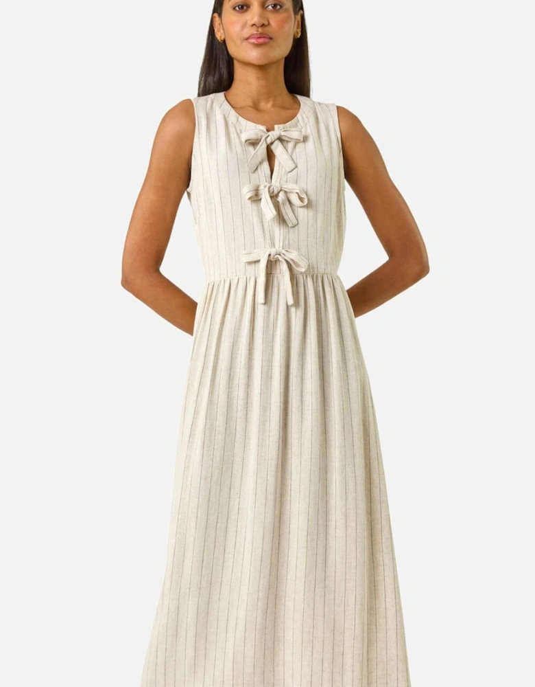 Pinstripe Bow Detail Midi Dress