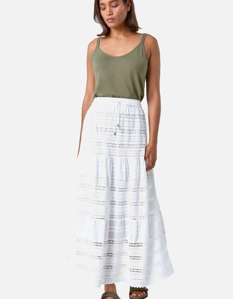 Lace Detail Cotton A Line Maxi Skirt