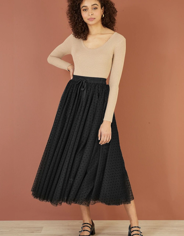Black Mesh Heart Print Tulle Skirt