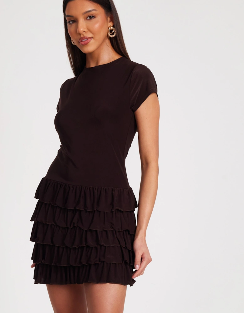 Brown Ruffle Skort Playsuit