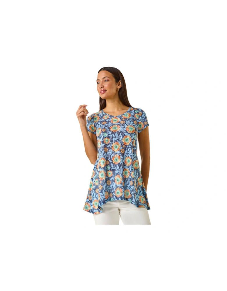 Floral Burnout Print Tunic Top