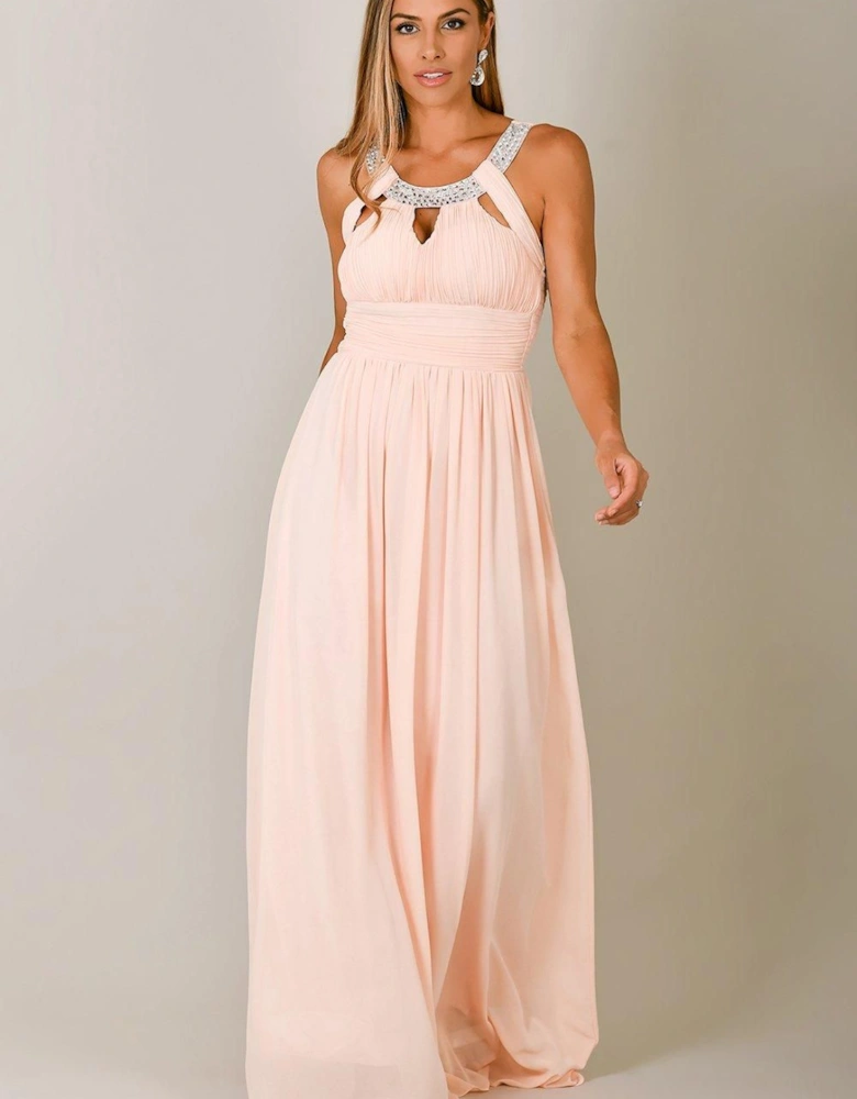 Diamante Neck Chiffon Maxi Dress