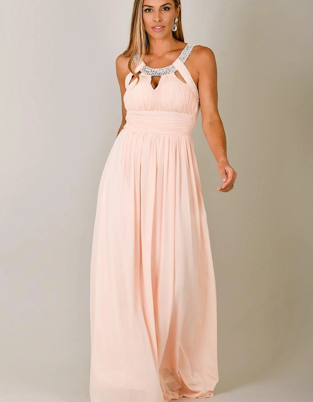 Diamante Neck Chiffon Maxi Dress, 2 of 1