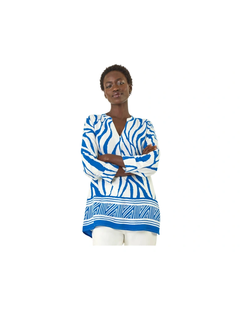 Abstract Print Border Pleat Top