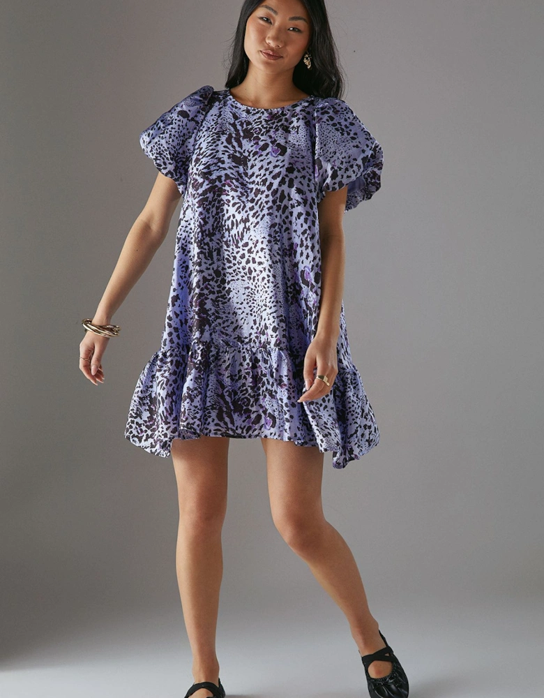Petite Organza Puff Sleeve Swing Mini Dress