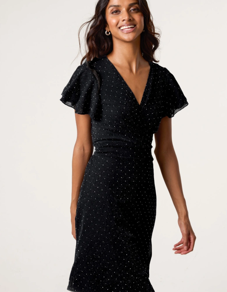 Black Rhinestone Diamante Wrap Dress