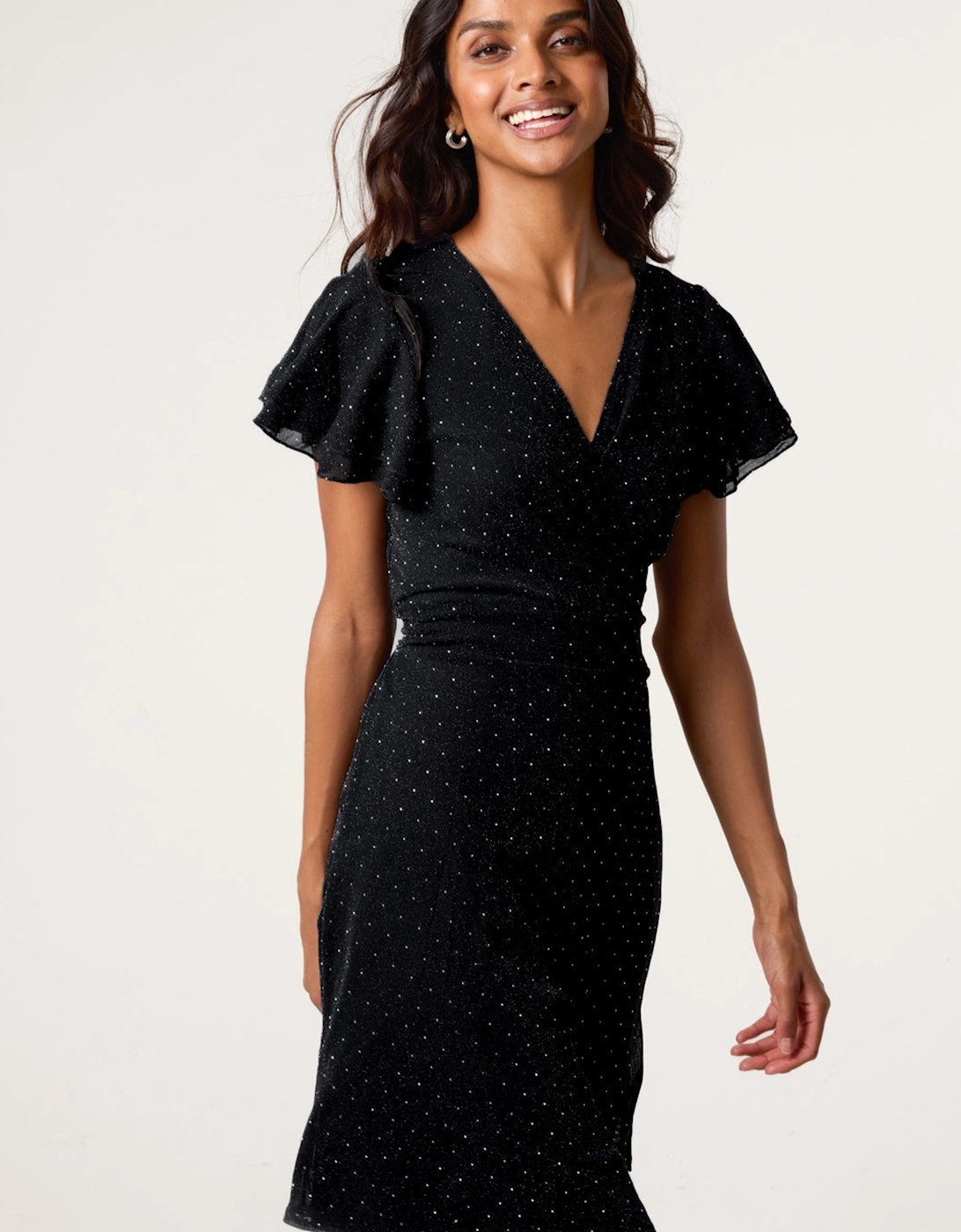 Black Rhinestone Diamante Wrap Dress, 2 of 1