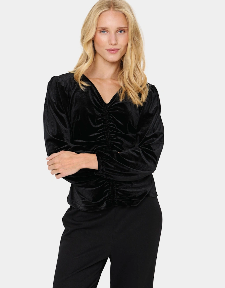 HebaSZ Velvet V-neck Ruchings Blouse