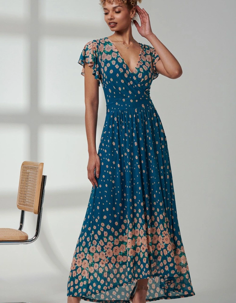 Kora Cap Sleeve Mesh Maxi Dress