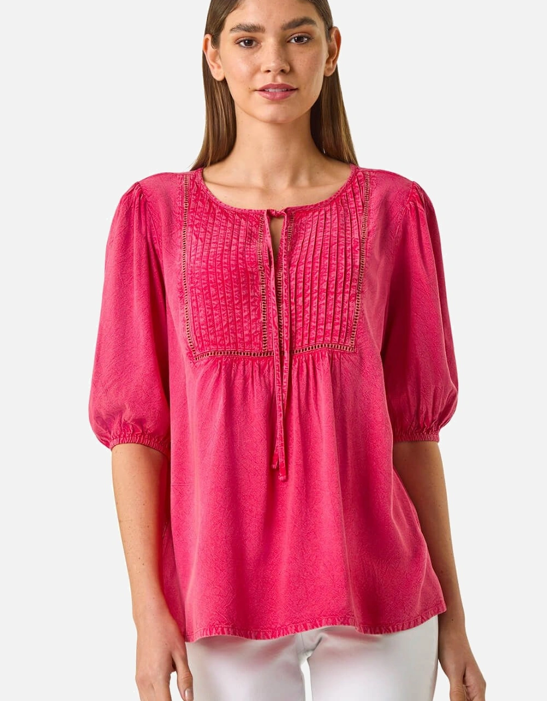 Pleat Detail Tie Neck Top, 2 of 1