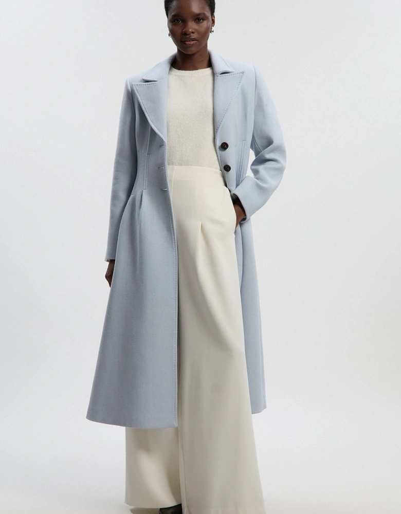 Wool Corset Detail Full Skirted Tailored Maxi Coat