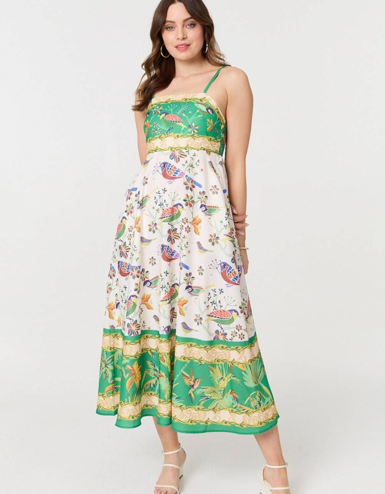 Tropical Print Cami Strap Midi Dress