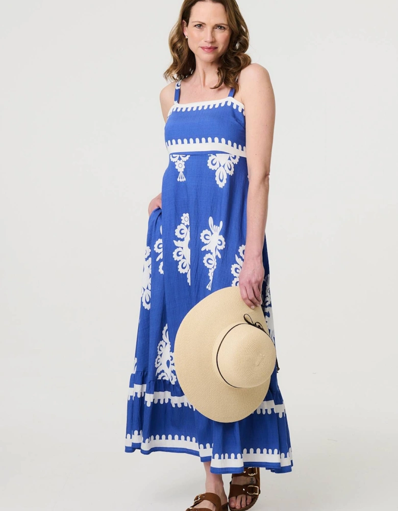 Ikat Print Sleeveless A-Line Maxi Dress