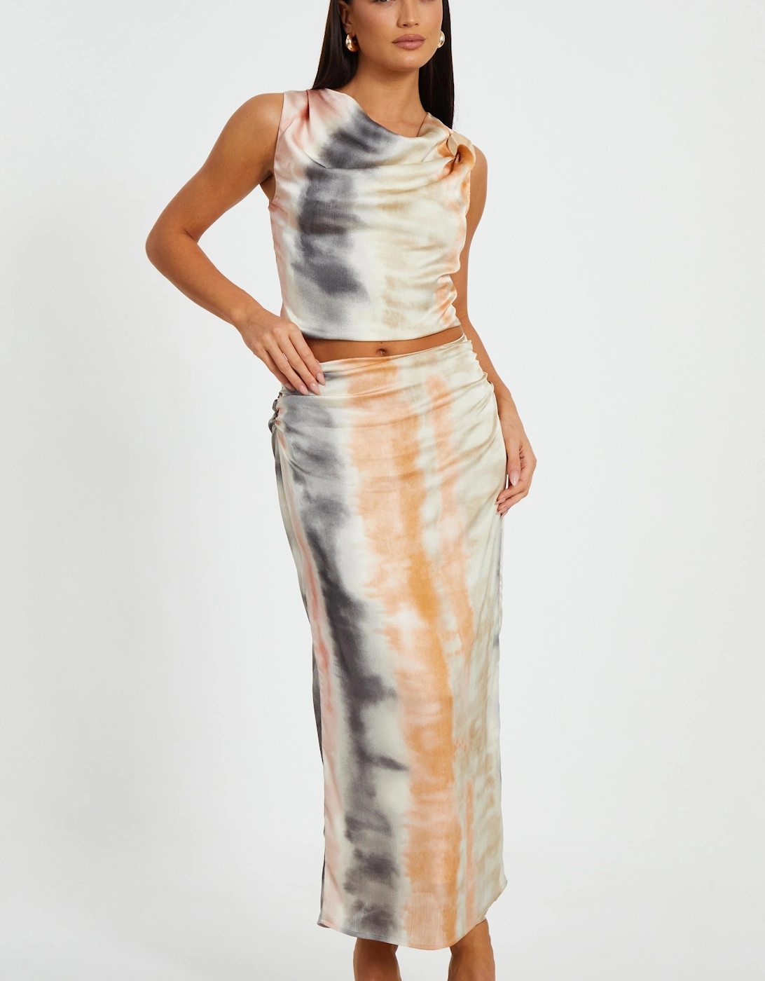 Multi Satin Marble Print Maxi Skirt, 2 of 1