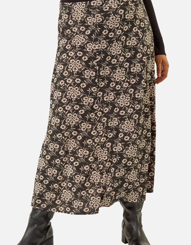 Curve Floral Stretch Midi Skirt