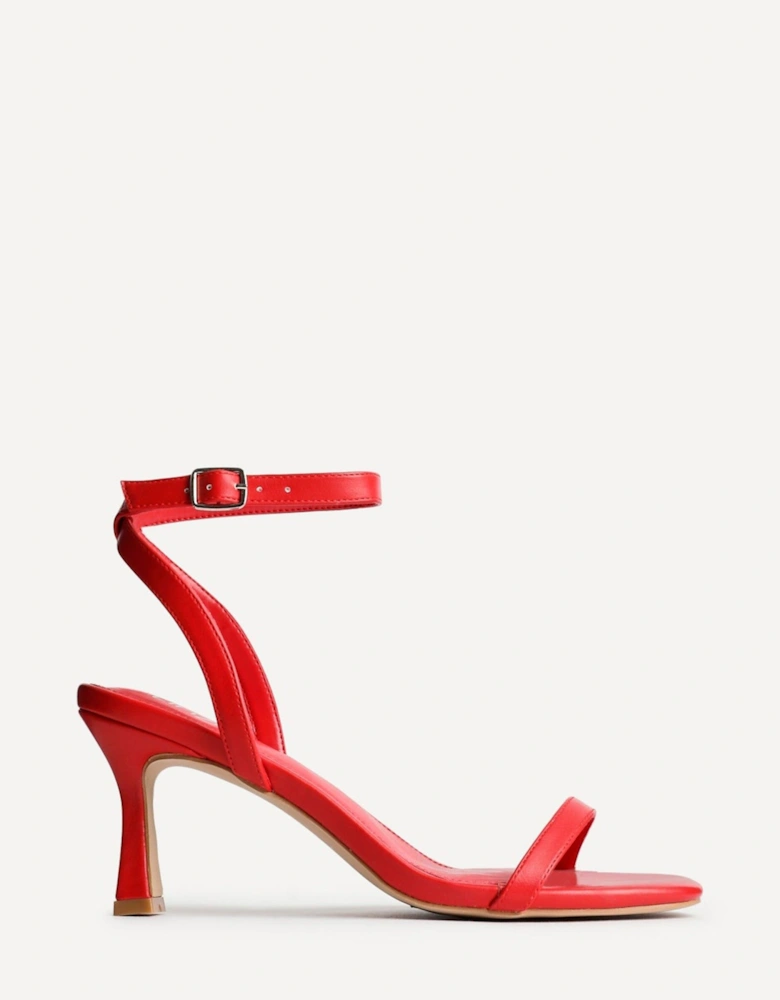 Elevate Red Faux Leather Barely There Stiletto Heeled Sandals