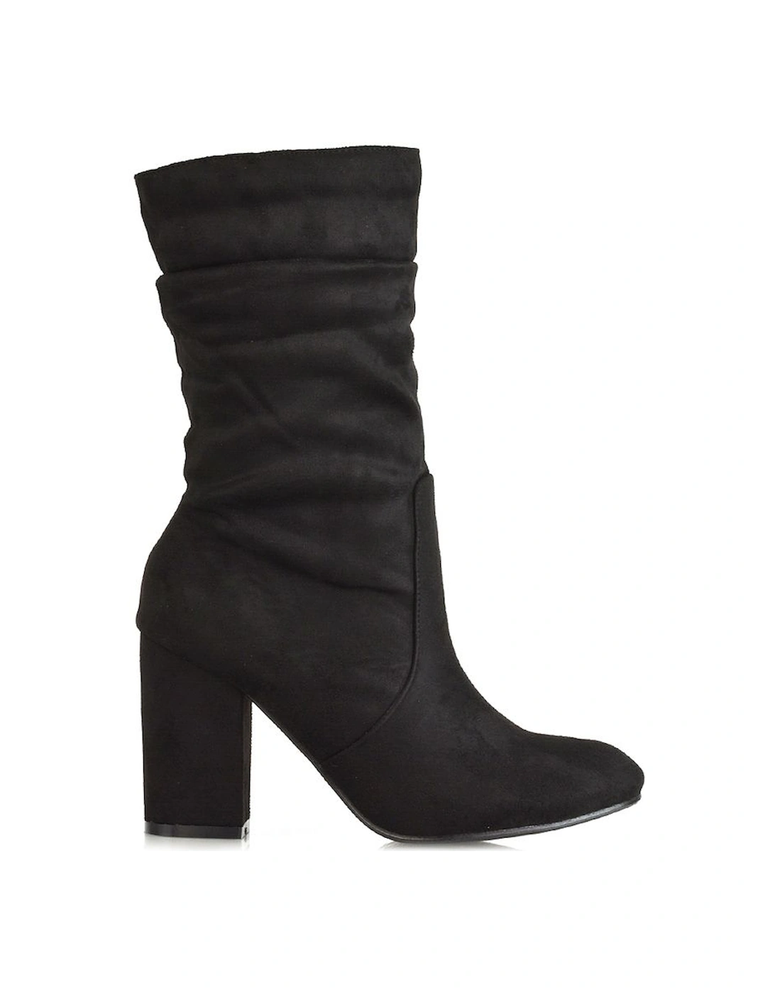 'Belle' Mid Calf High Block Heel Ruched Boots, 2 of 1