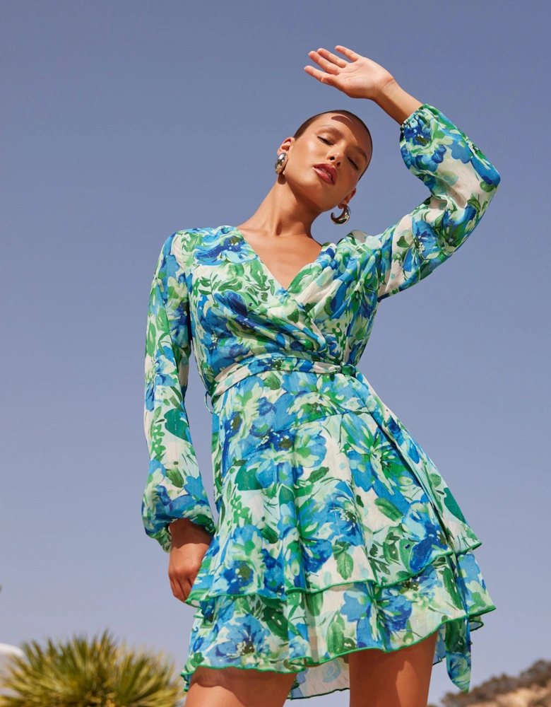 Floral Wrap Chiffon Skater Dress