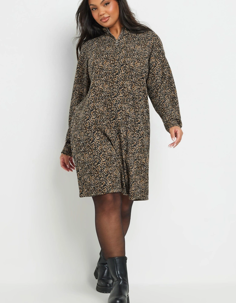 Zip Neck Ribbed Jumper Dress