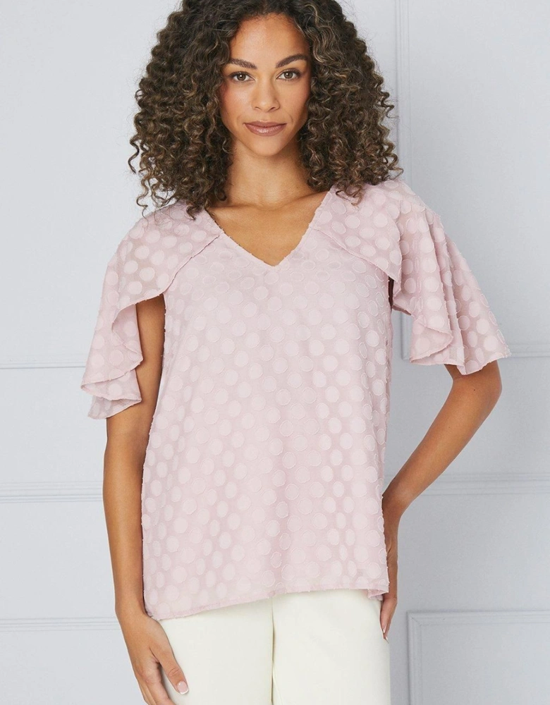 Spot Jacquard Cape Frill Sleeve Top