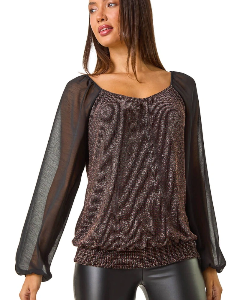 Sparkle Chiffon Sleeve Top