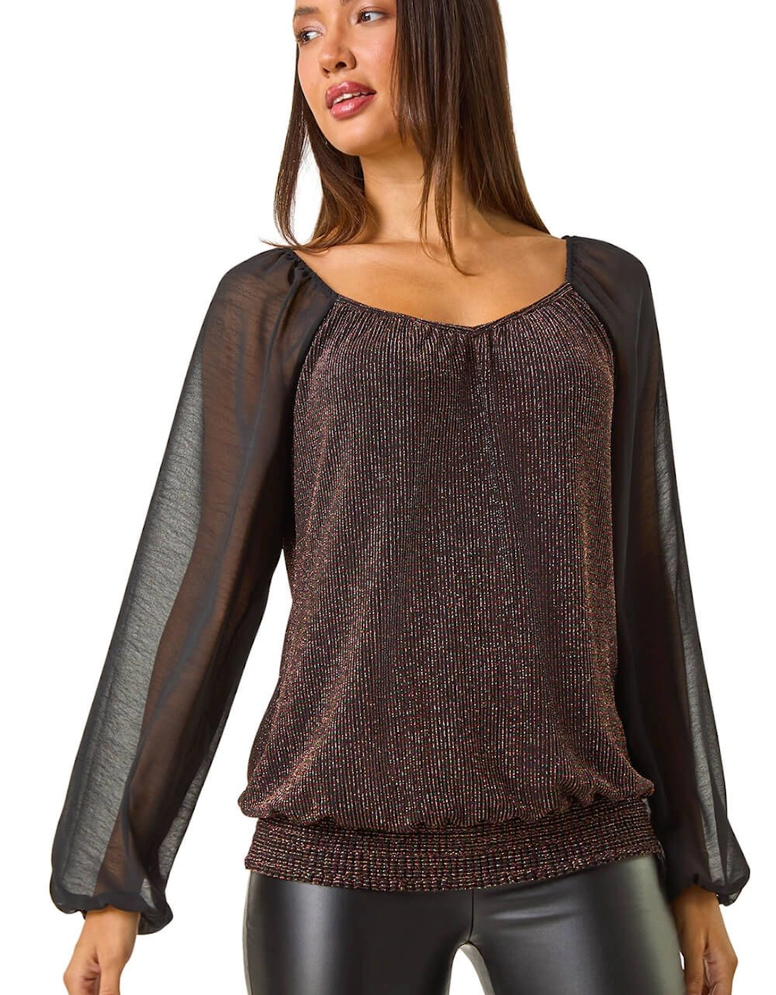 Sparkle Chiffon Sleeve Top, 2 of 1