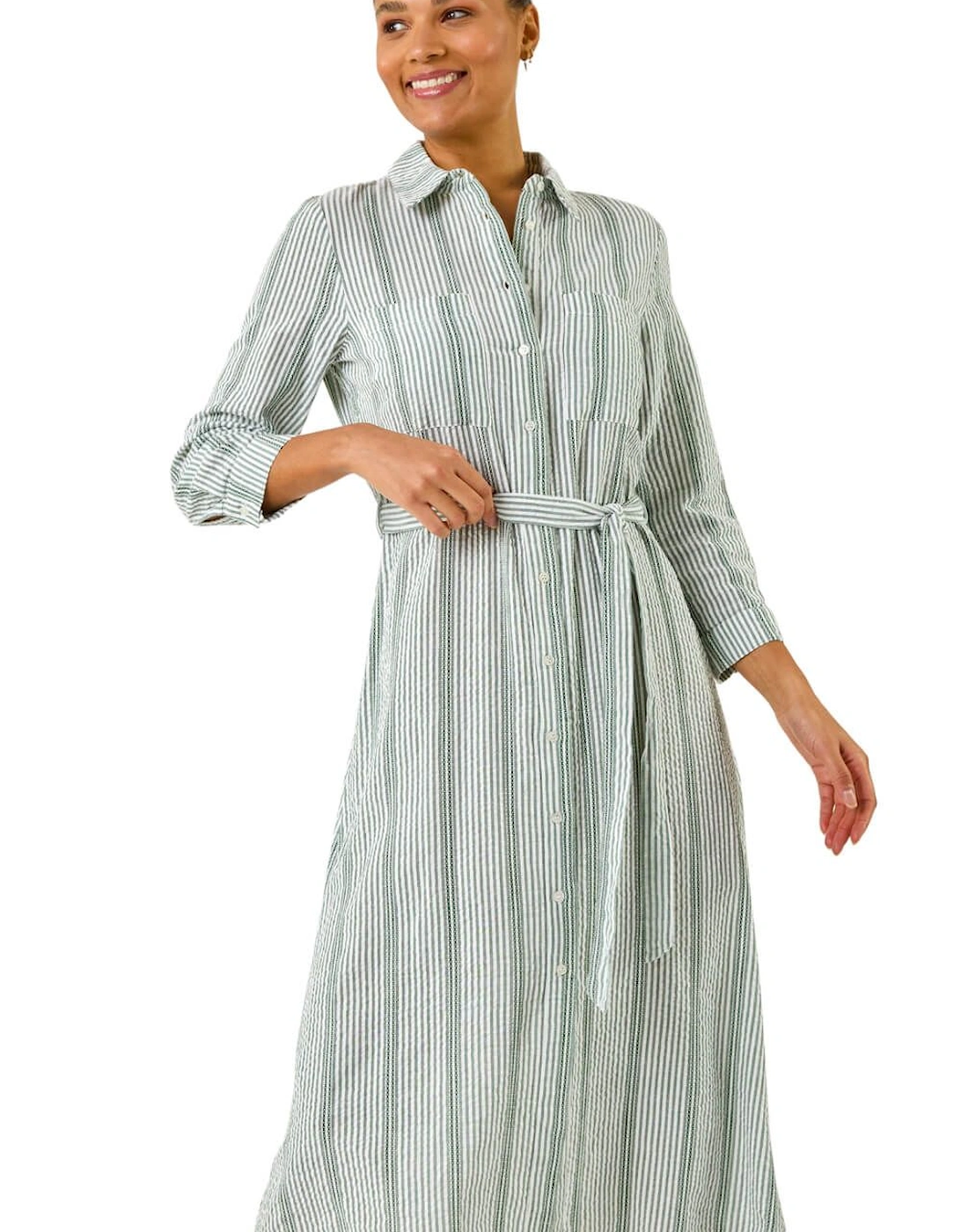 Textured Stripe Belted Shirt Dress, 2 of 1