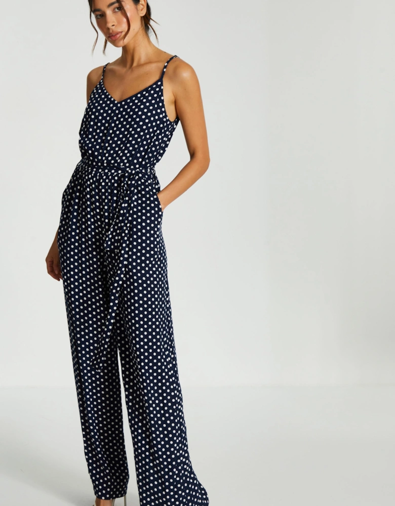 Navy Polka Dot Palazzo Jumpsuit