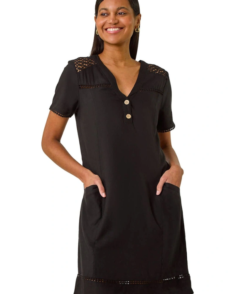 Linen Mix Button Shift Dress