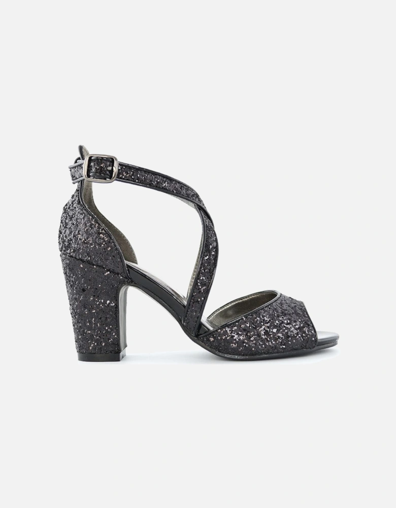 'Harlow' Cross Over Strappy Buckle Peep Toe Block High Heels