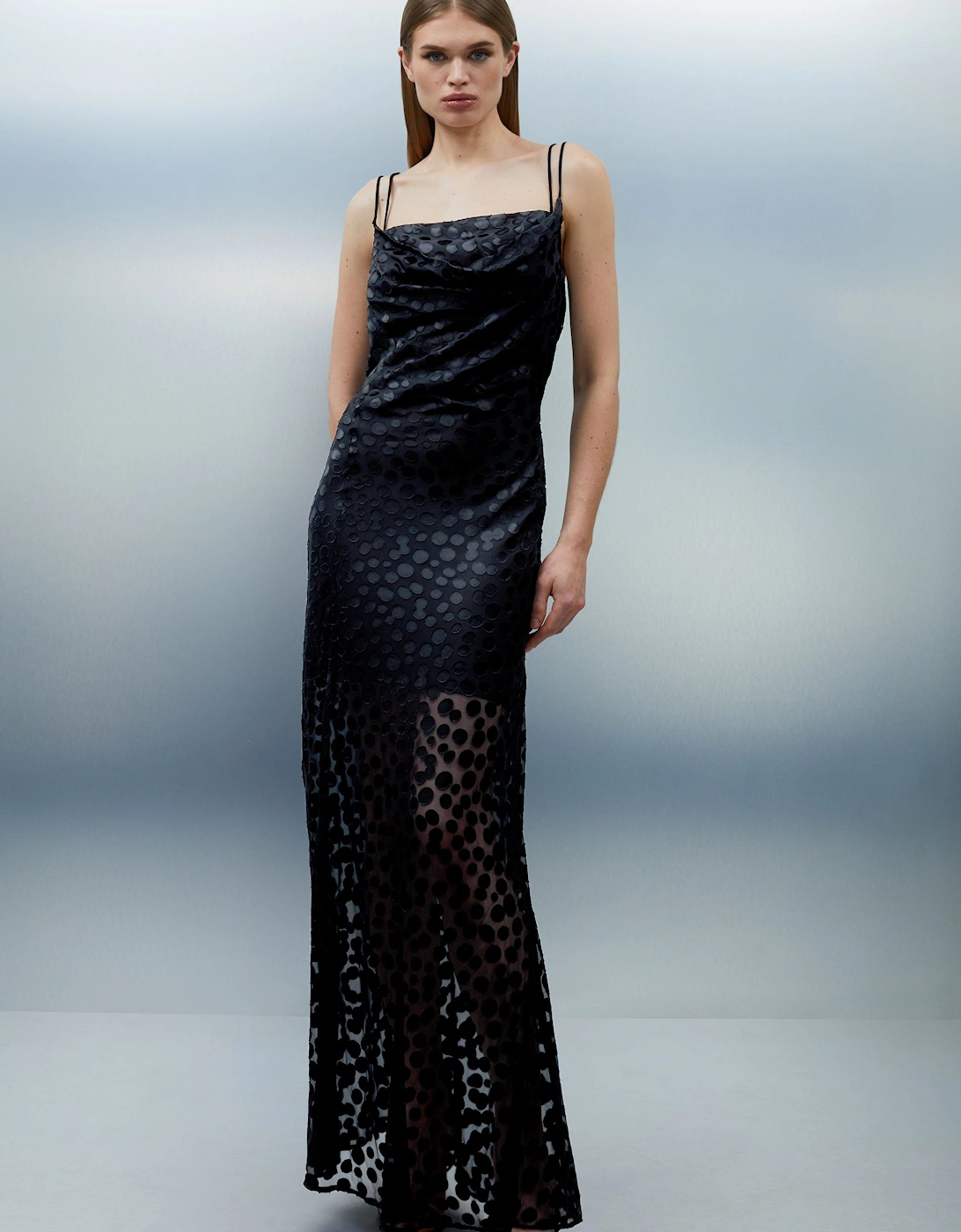 Petite Polka Dot Devore Strappy Woven Maxi Dress, 2 of 1