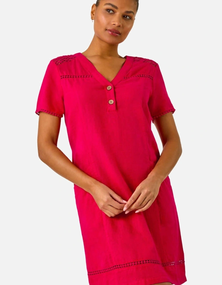 Linen Mix Button Shift Dress