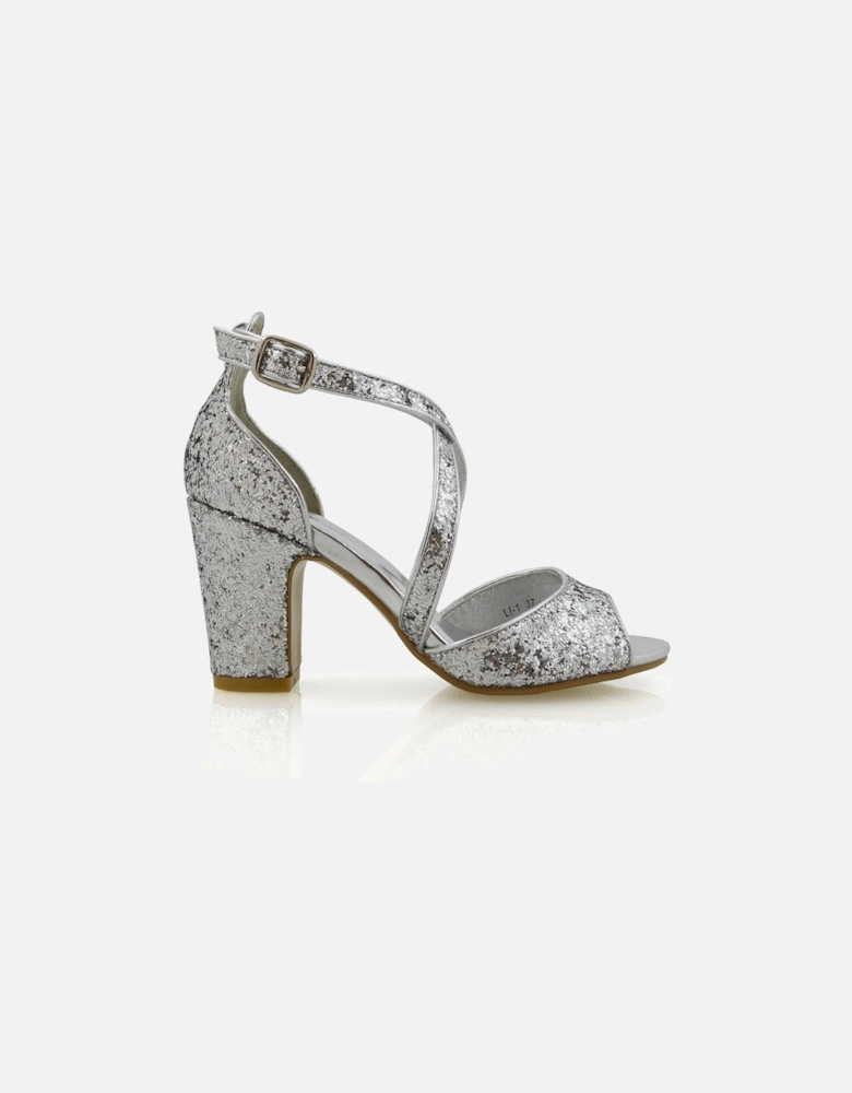 'Harlow' Cross Over Strappy Buckle Peep Toe Block High Heels