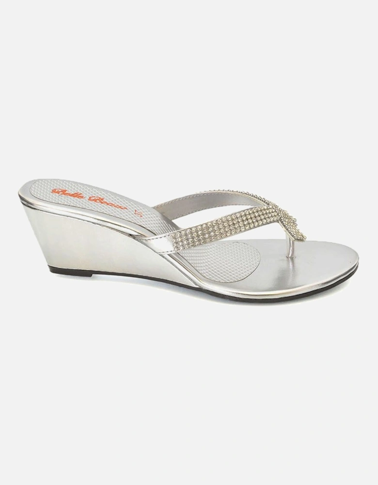 'Julietta' Diamante Toe Post Slip on Wedge Heel Sandals