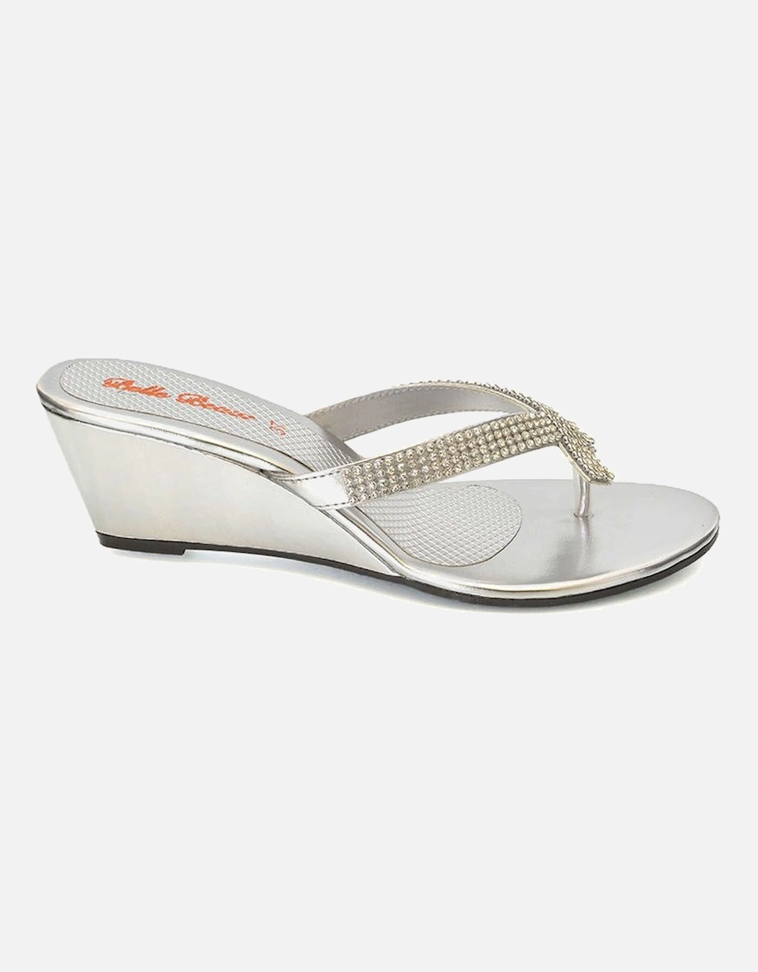 'Julietta' Diamante Toe Post Slip on Wedge Heel Sandals, 2 of 1