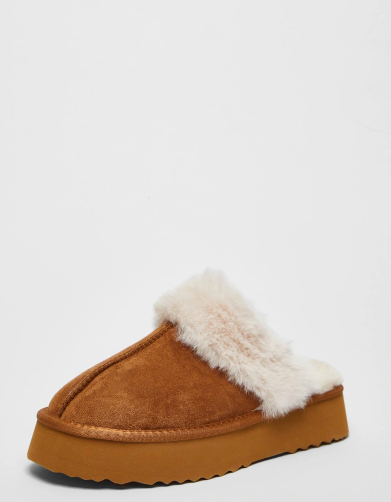 Light Tan Platform Mule Slippers