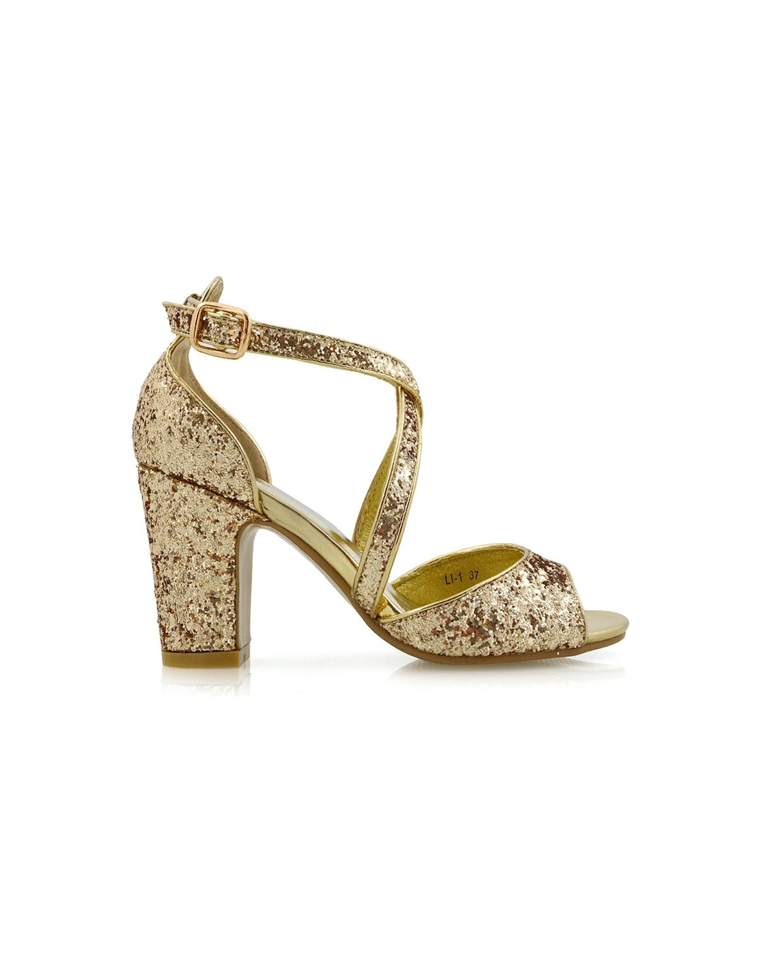 'Harlow' Cross Over Strappy Buckle Peep Toe Block High Heels, 2 of 1