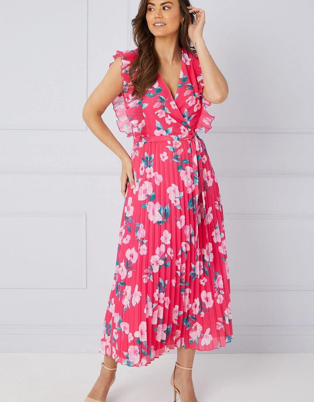 Tall Floral Pleated Midi Dress, 2 of 1