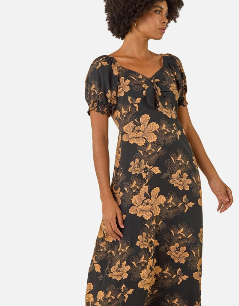 Floral Print Ruched Midi Dress