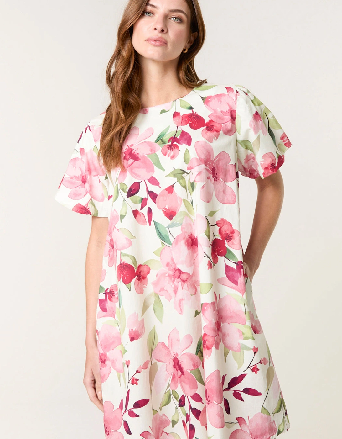 Pink Cotton Poplin Water Colour Print Swing Dress, 2 of 1